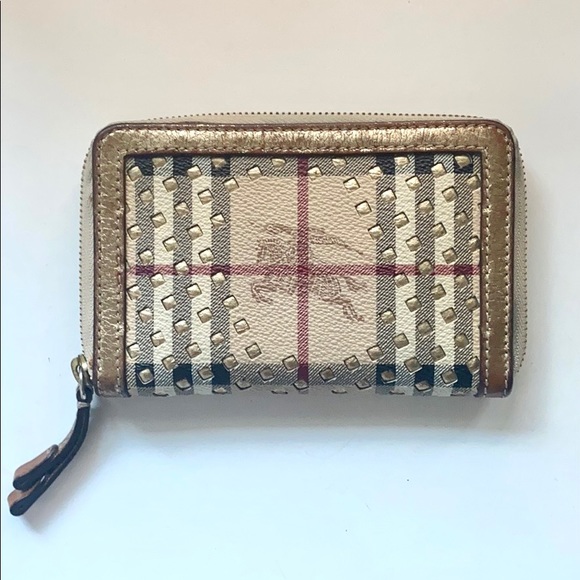 Burberry Haymarket Check Zip Wallet Metallic Gold - Picture 2 of 8